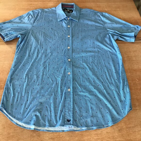 Butter Cloth Shirt Men 2XL Blue Geometric Button Up Short Sleeve Collared 17362 - Picture 1 of 10